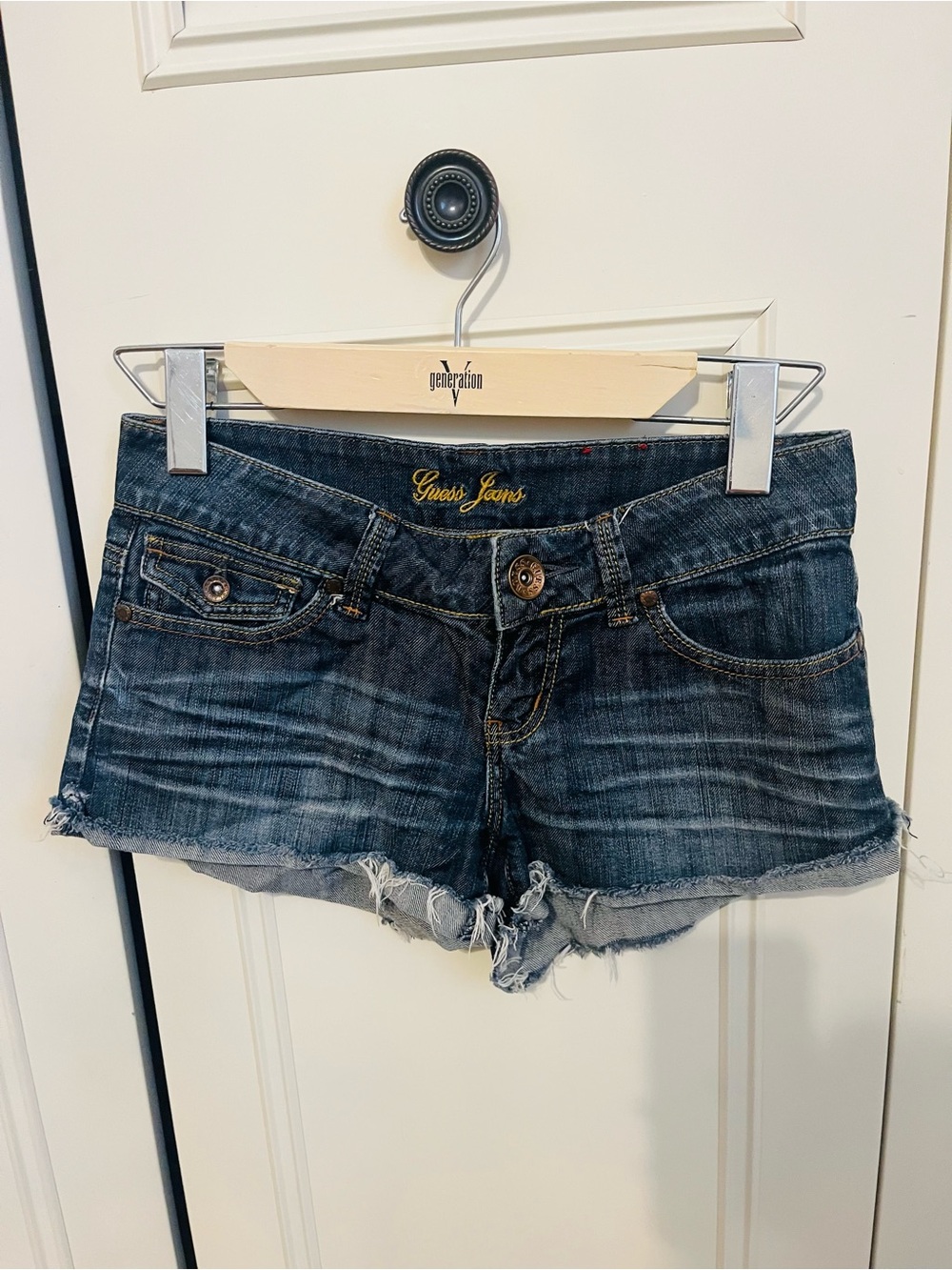 Guess Distressed Dark Blue Denim Cutoff Shorts